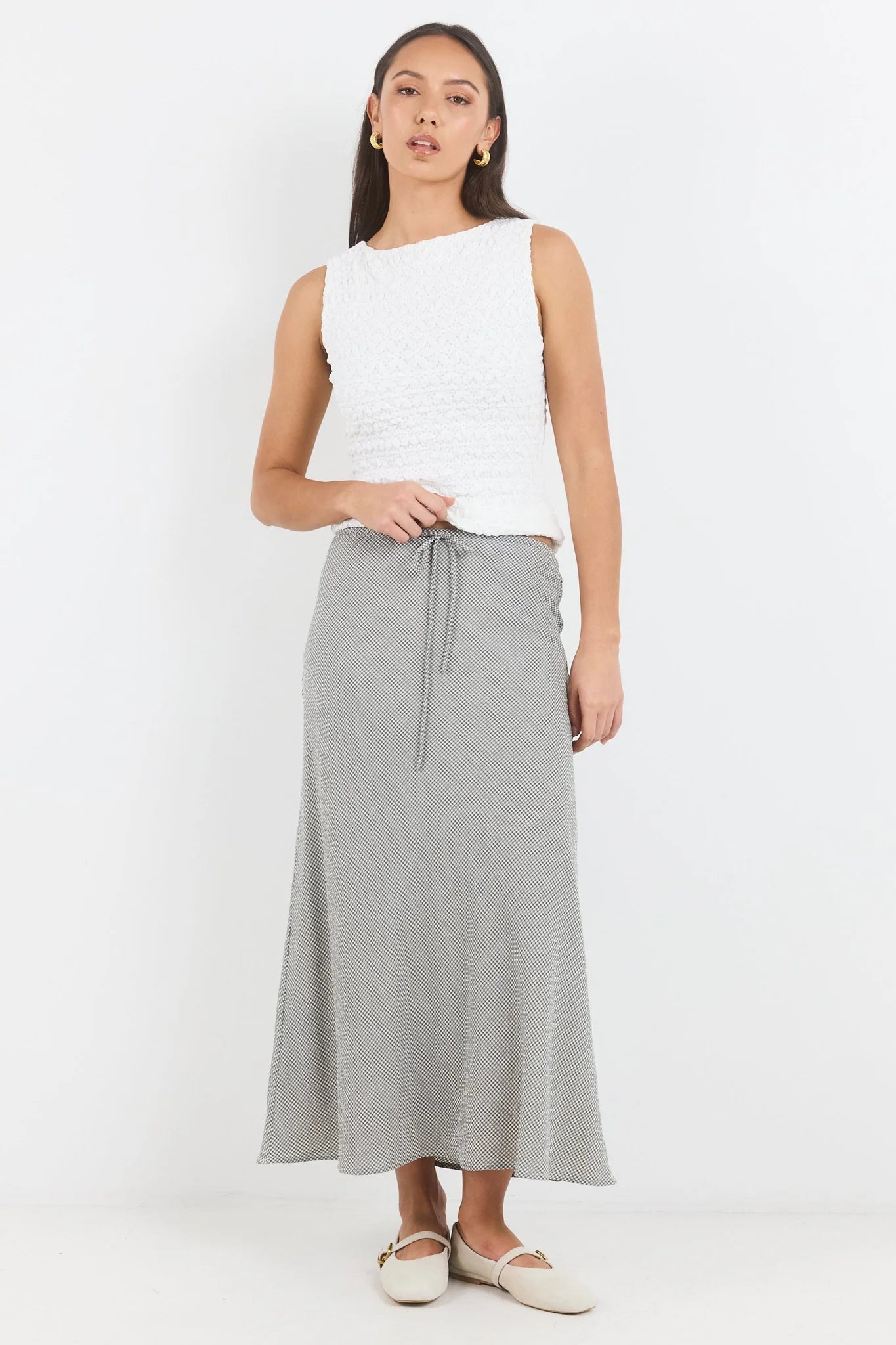AMONG THE BRAVE Summit Mini Gingham Tie Waist Bias Cut Skirt