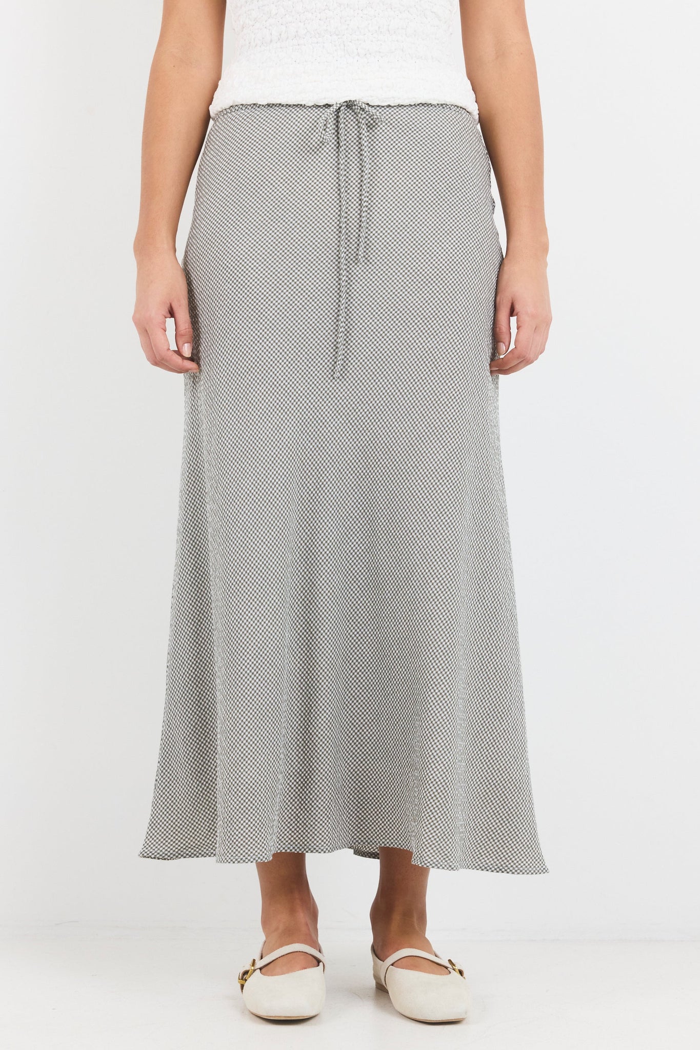 AMONG THE BRAVE Summit Mini Gingham Tie Waist Bias Cut Skirt