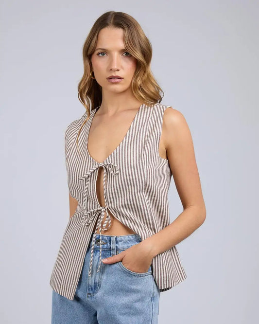 SILENT THEORY Sunday Tie Top Chocolate Stripe