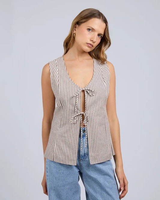 SILENT THEORY Sunday Tie Top Chocolate Stripe
