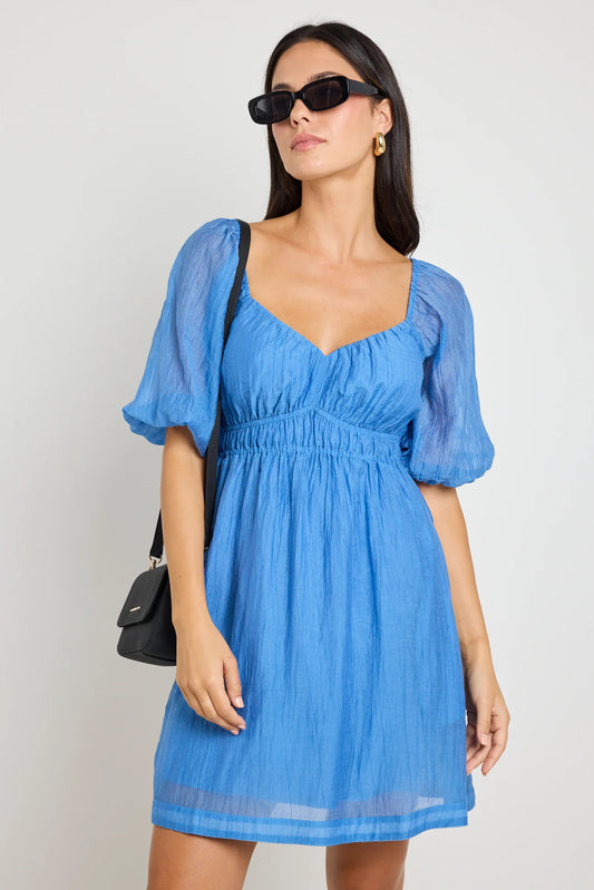 IVY & JACK Terrace Blue Puff Sleeve Sweetheart Mini Dress