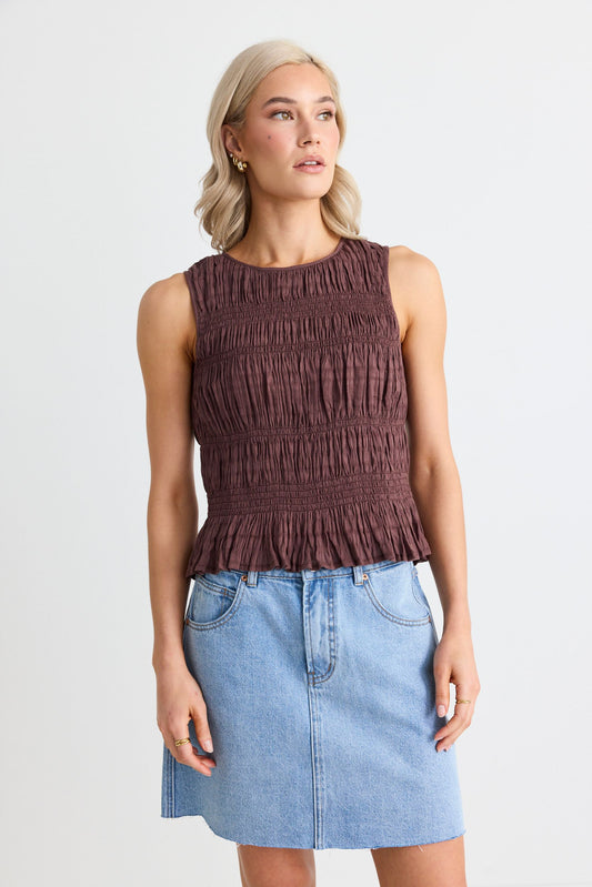 IVY+JACK Tuscany Shirred Top Chocolate