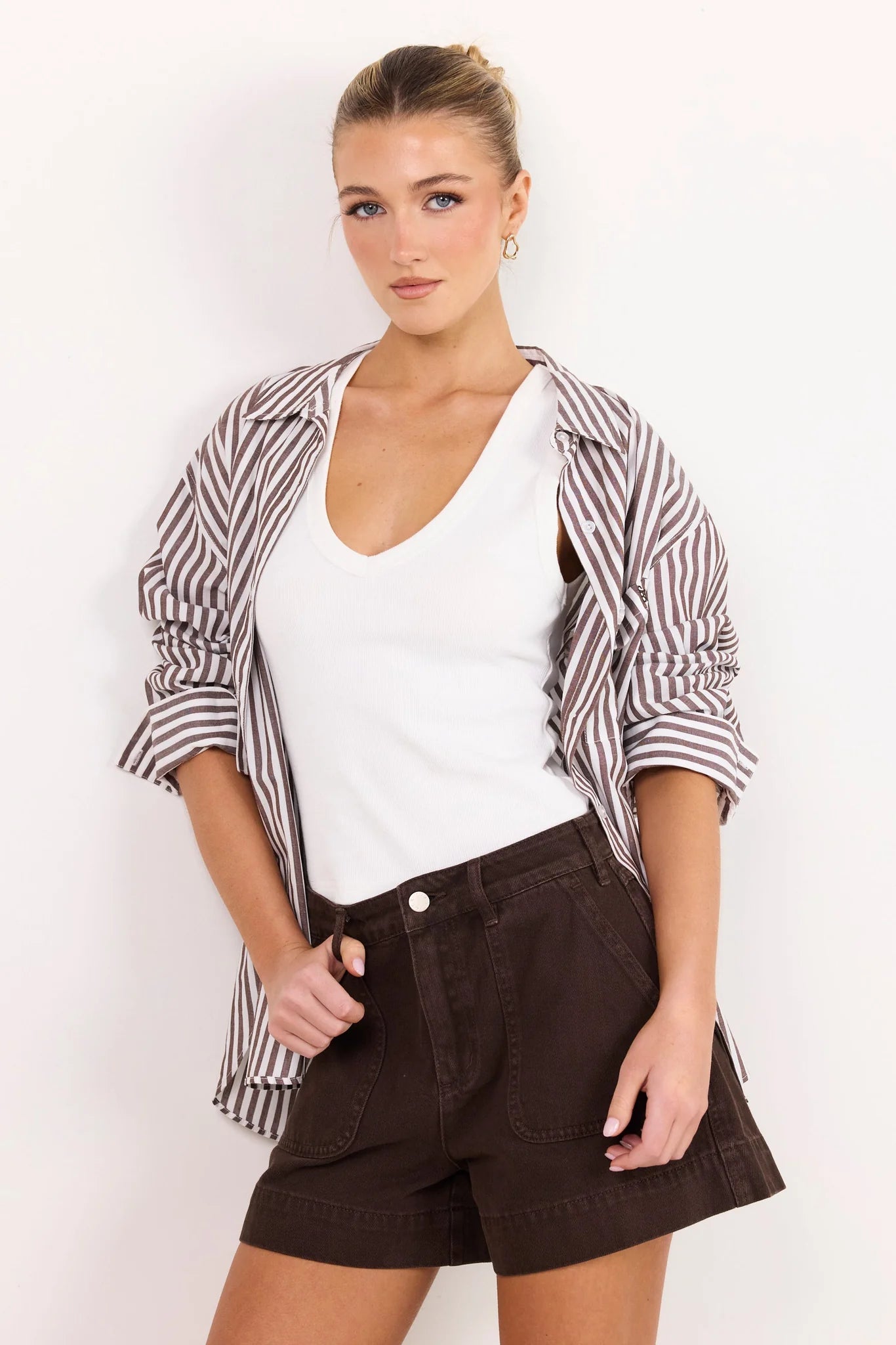 AMONG THE BRAVE Vale White V Neck Rib Tank