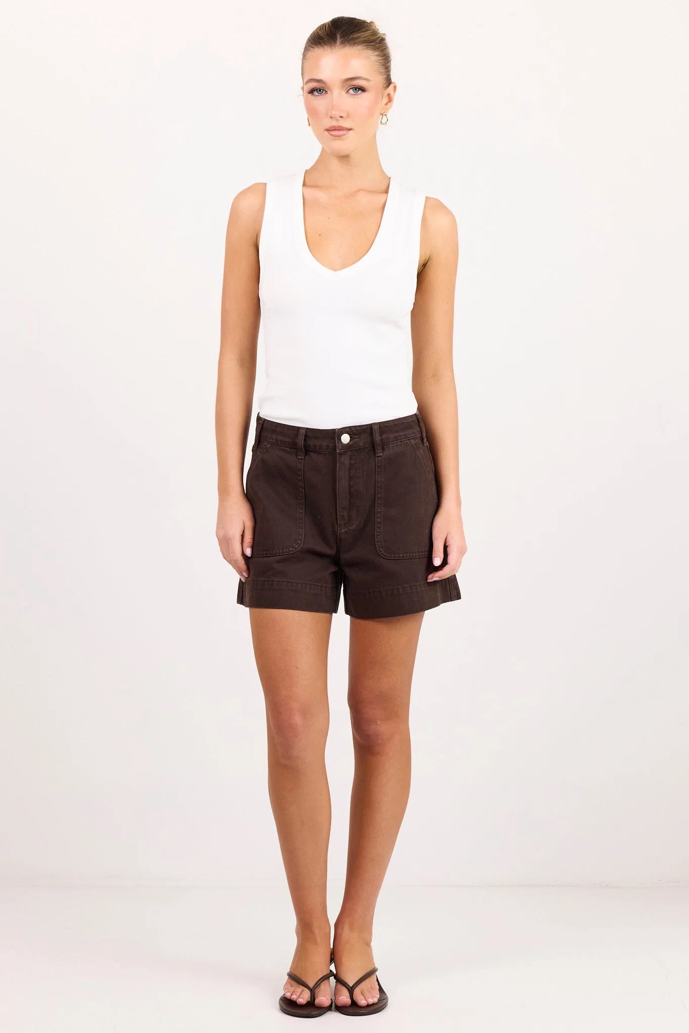 AMONG THE BRAVE Vale White V Neck Rib Tank