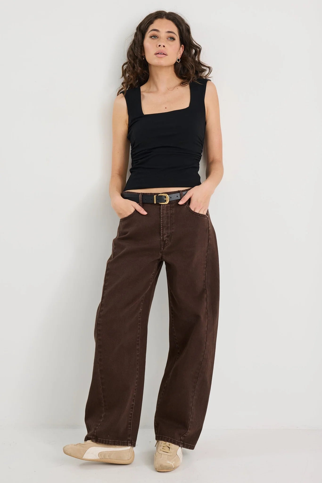 AMONG THE BRAVE Varsity Chocolate Forward Seam Barrel Jeans