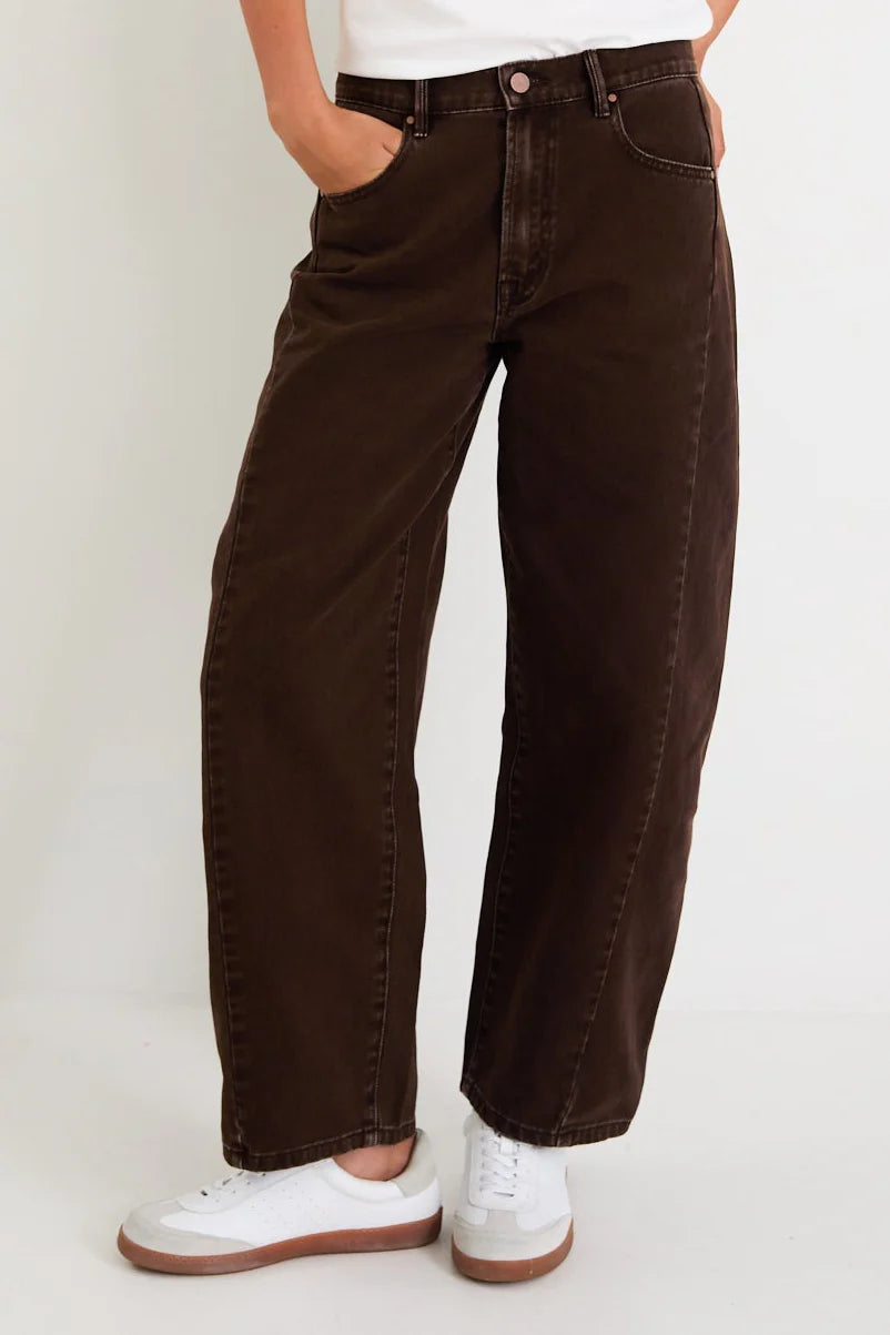 AMONG THE BRAVE Varsity Chocolate Forward Seam Barrel Jeans