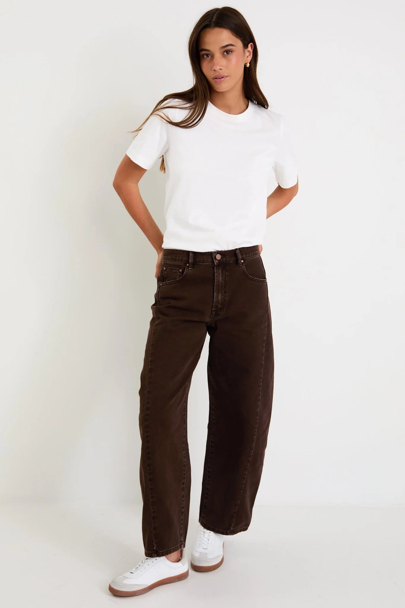 AMONG THE BRAVE Varsity Chocolate Forward Seam Barrel Jeans