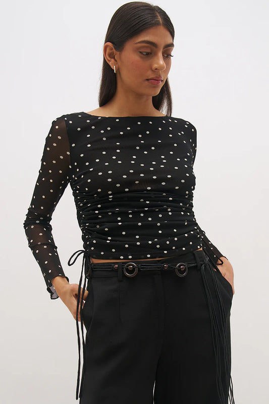 MON RENN Vesper Long Sleeve Mesh Top Spot