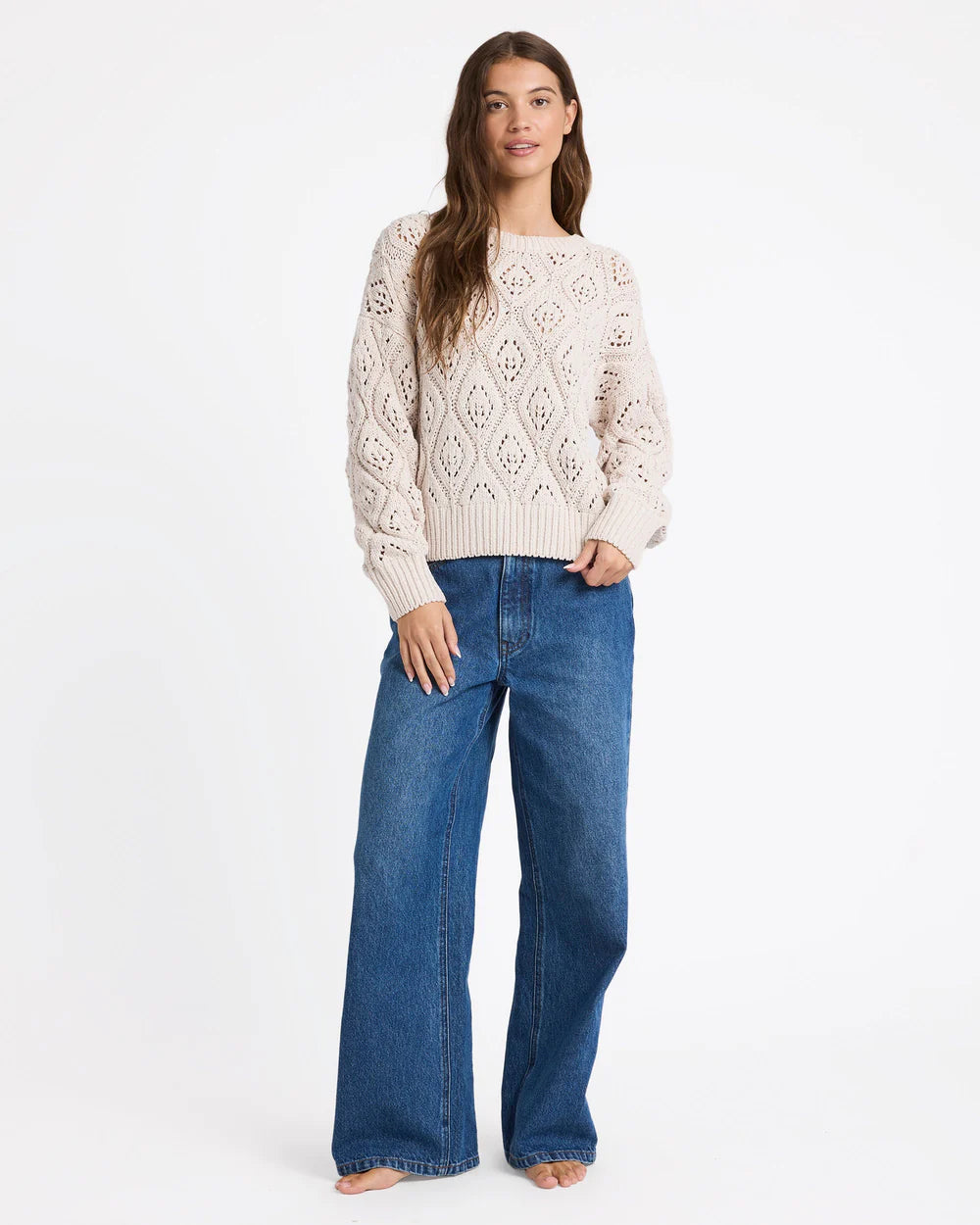 ROXY Womens Welcome Back Crew Knit Bone