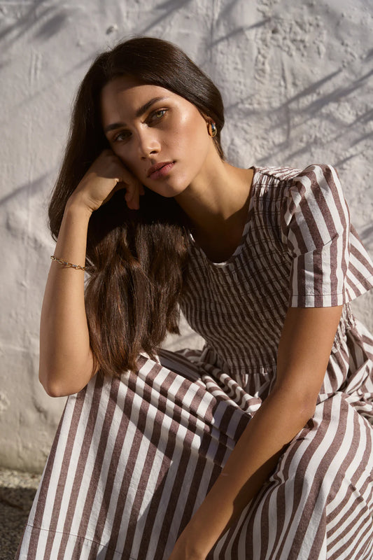 REUNION Wren Chocolate Stripe Dress