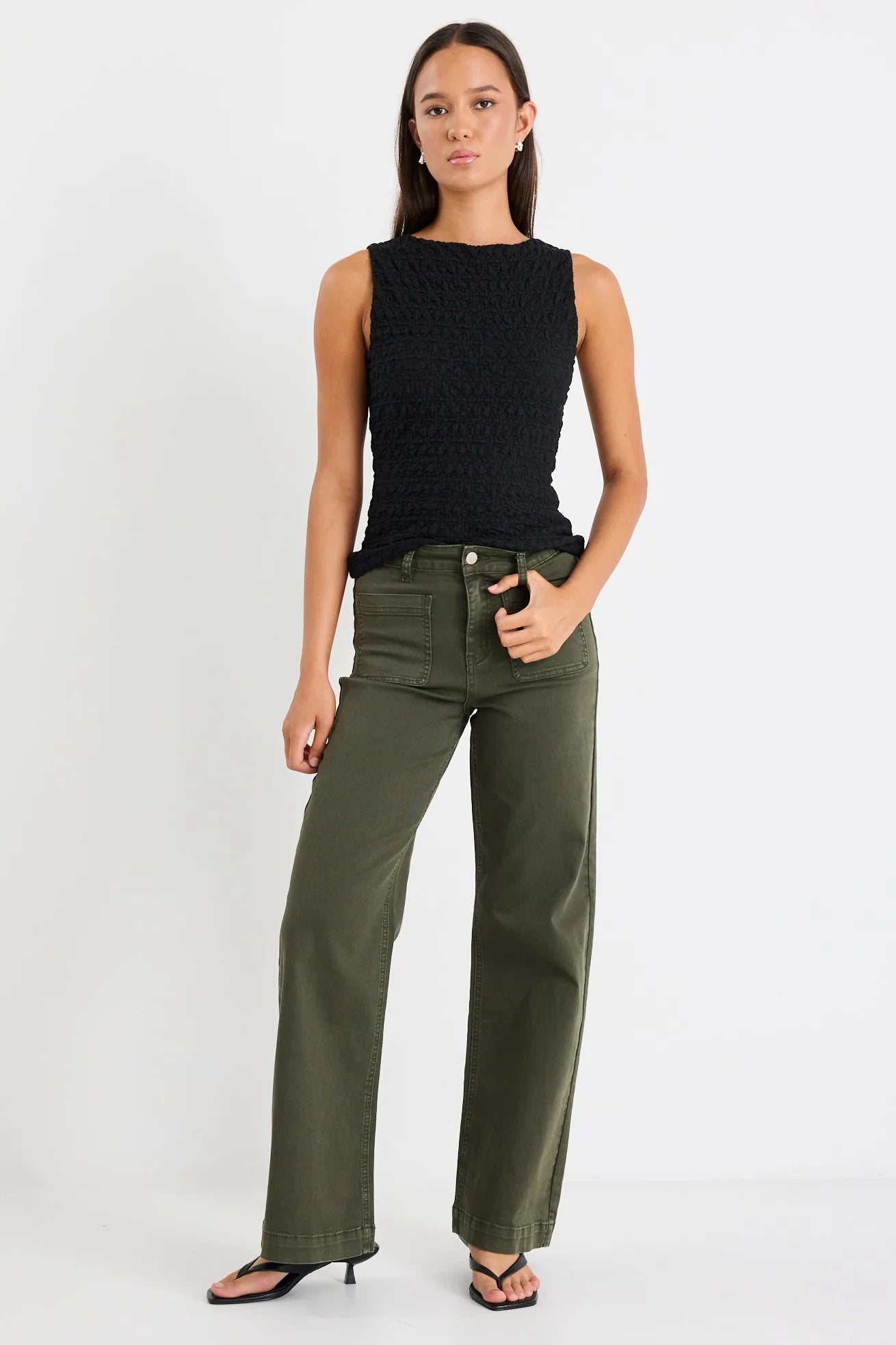 AMONG THE BRAVE Zoey Dark Khaki Pocket Jean Pant