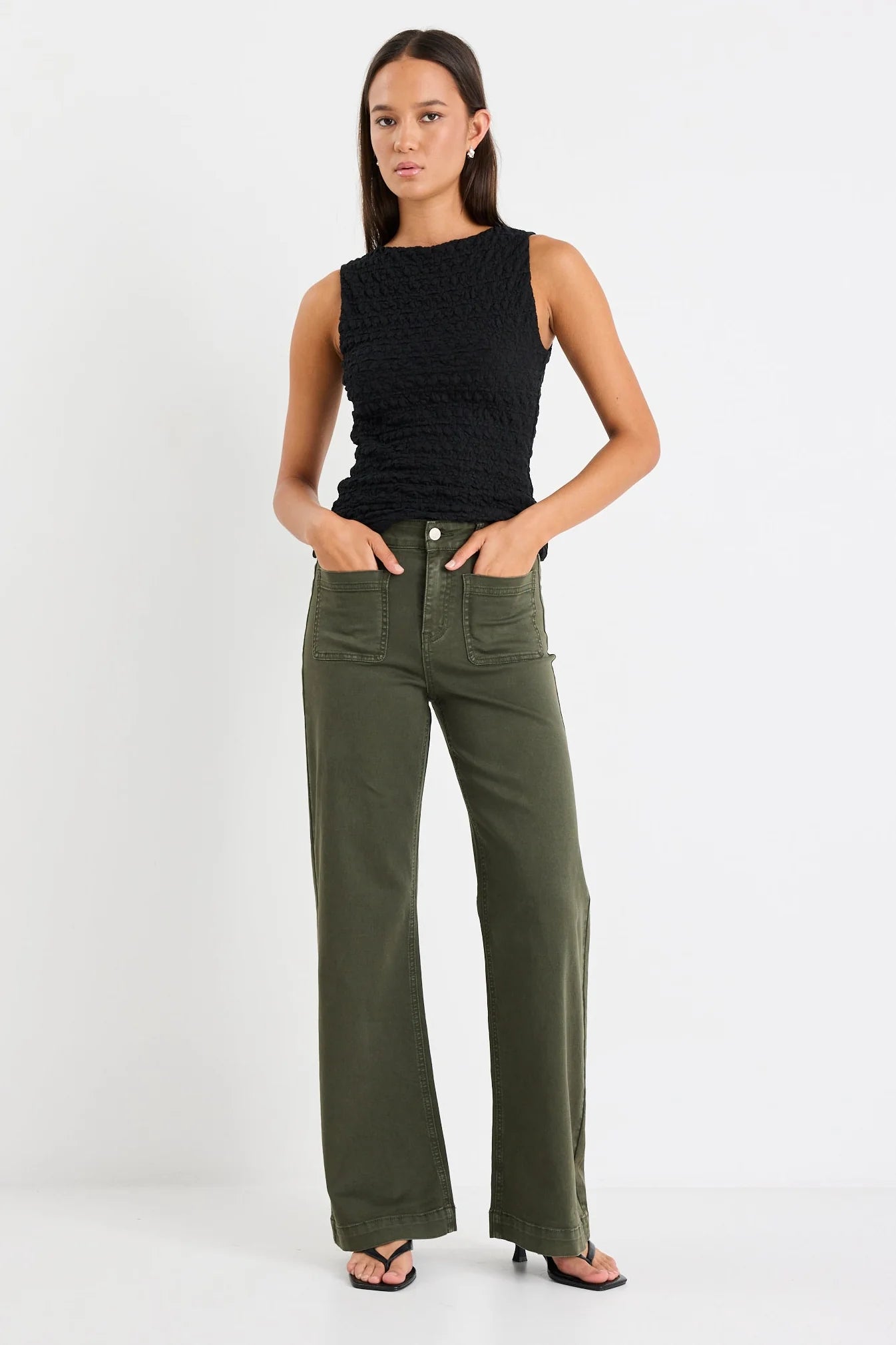 AMONG THE BRAVE Zoey Dark Khaki Pocket Jean Pant