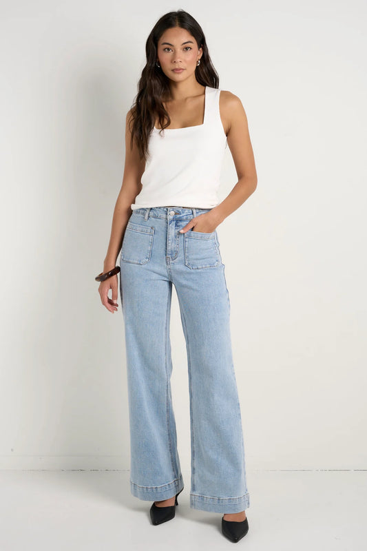 AMONG THE BRAVE Zoey Light Blue High Rise Wide Leg Pocket Jean