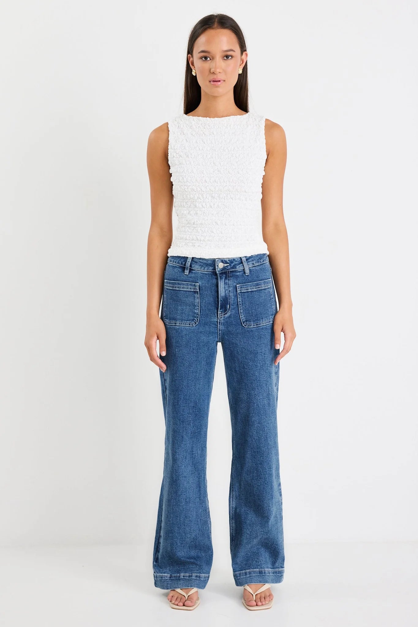 AMONG THE BRAVE Zoey Mineral Blue High Rise Wide Leg Pocket Jean