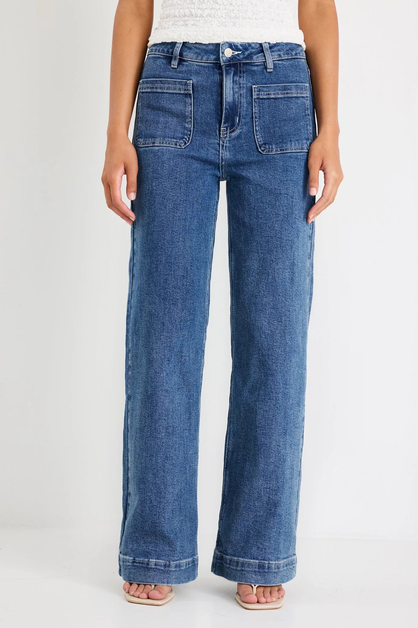 AMONG THE BRAVE Zoey Mineral Blue High Rise Wide Leg Pocket Jean