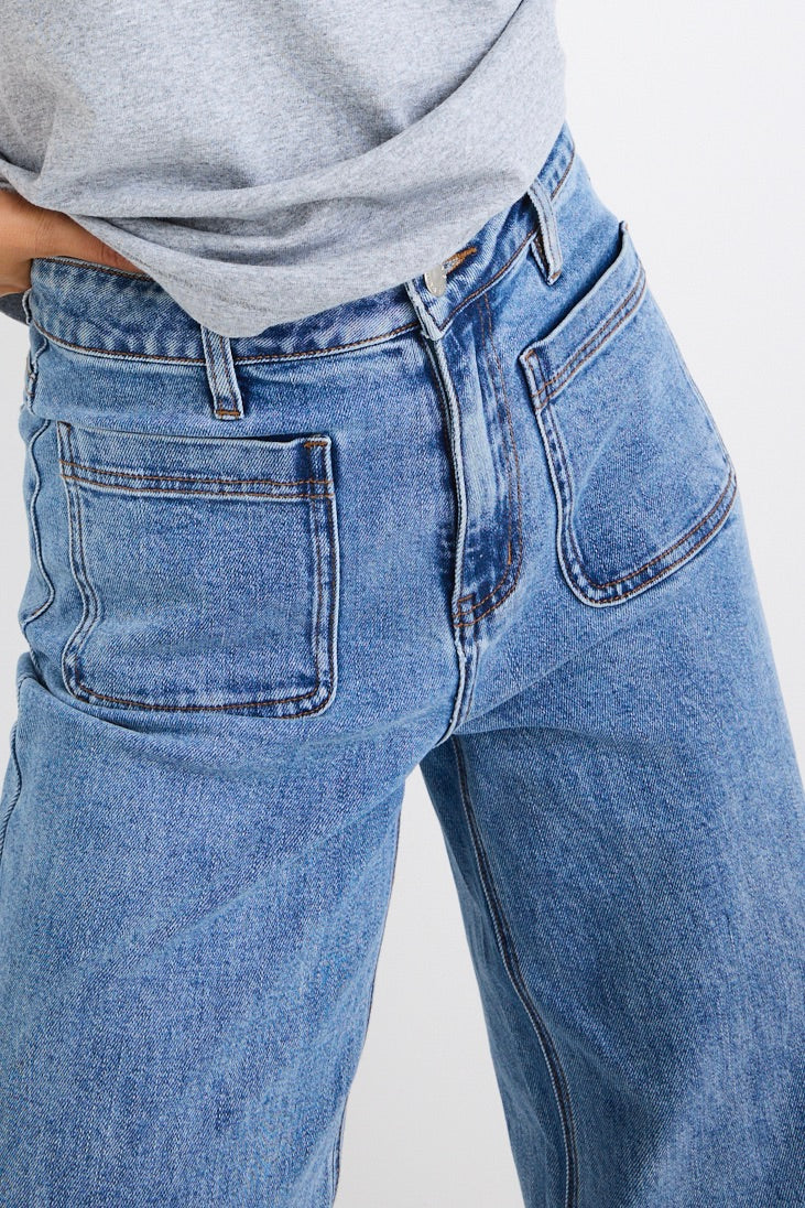 AMONG THE BRAVE Zoey Signature Blue Wide Leg Pocket Jean